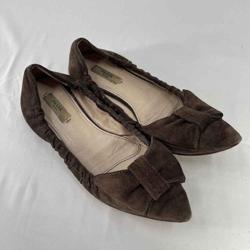 Vintage Prada Bow Ballet Flats EU 37 US 7 Mocha Brown Chic Coquette Archival